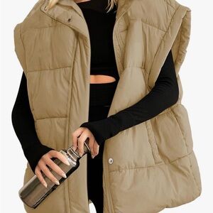 Quilted Oversized Puffer Vest - Khaki